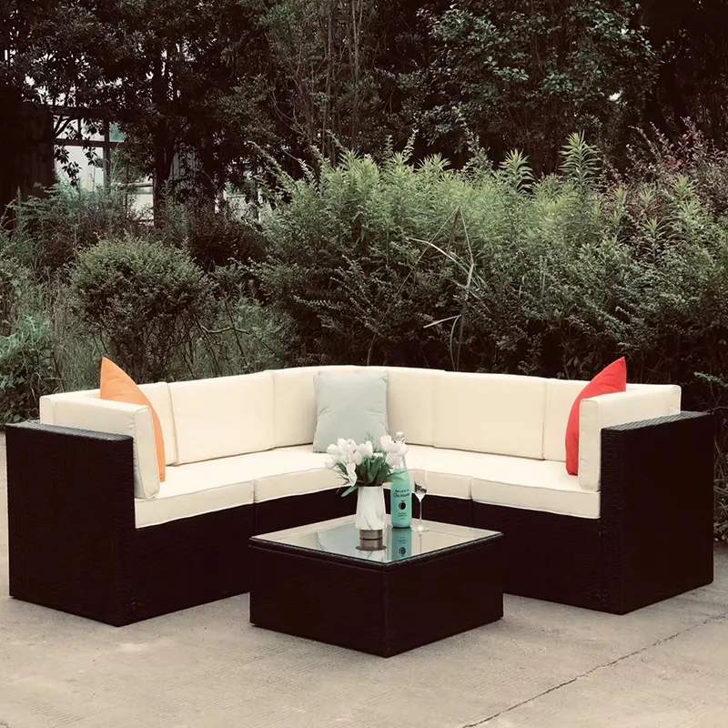 Divano componibile ad angolo per conversazione da giardino esterno di lusso 6 pezzi in rattan con mobili in rattan e cuscino